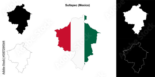 Sultepec municipality (Mexico) outline map set