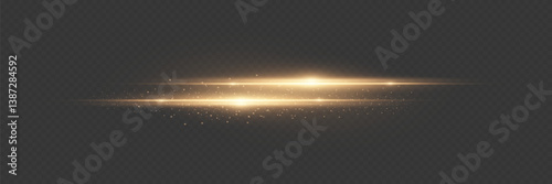 Horizontal light effect, glare and flashes of light. On a transparent background.