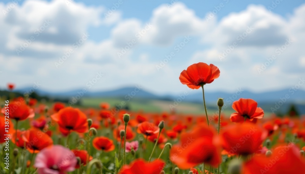 Naklejka premium Poppy Field in Red Generate an image representing a field of poppies with a soft focus and varying shades of red.