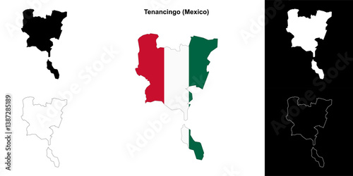 Tenancingo municipality (Mexico) outline map set