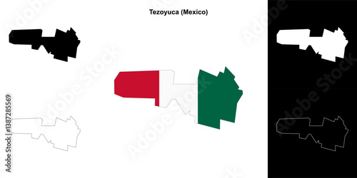 Tezoyuca municipality (Mexico) outline map set