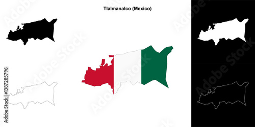 Tlalmanalco municipality (Mexico) outline map set