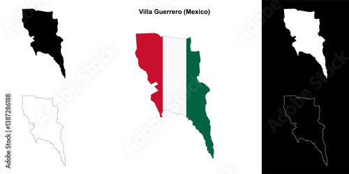Villa Guerrero municipality (Mexico) outline map set