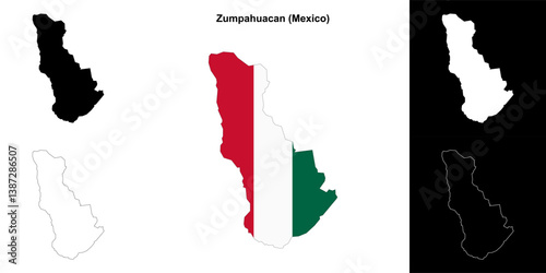 Zumpahuacan municipality (Mexico) outline map set