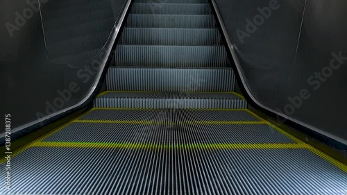 Station escalators. Empty escalator steps, moving staircase