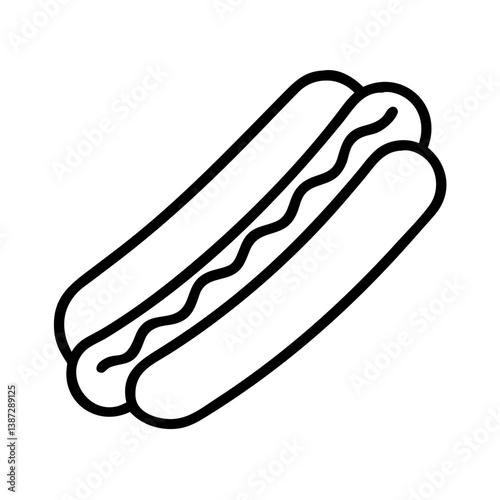 Hotdog vector icon illustration, fast food drawing, hotdog outline, simple hotdog, hotdog with mustard icon