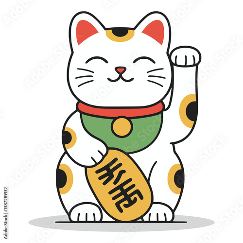 cute lucky cat cartoon character flat color vector illustration template design