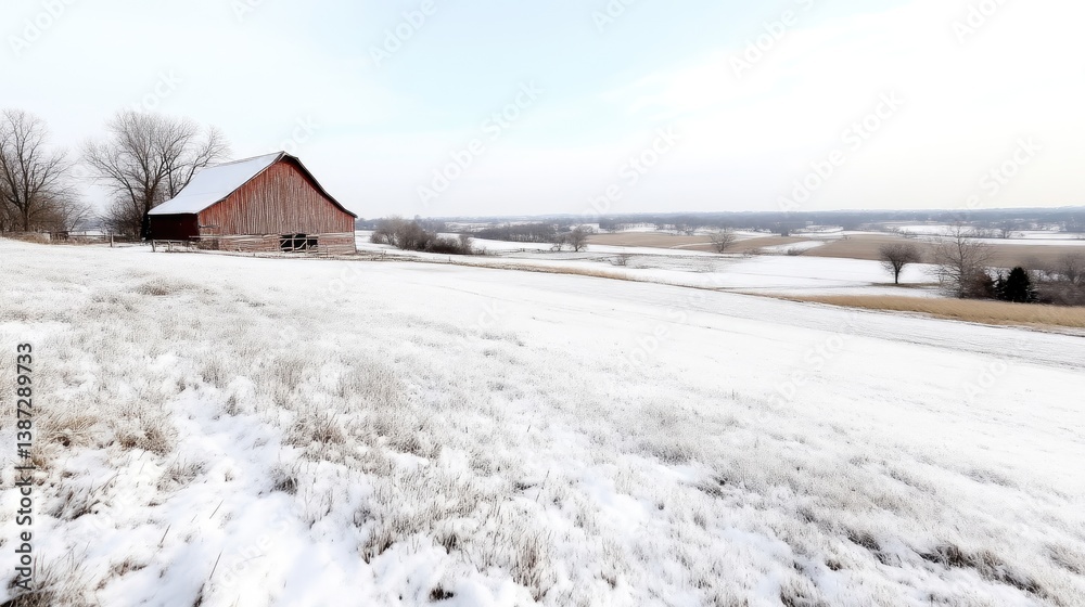 Snowy rural landscape with barn Snowy rural landscape with barn
