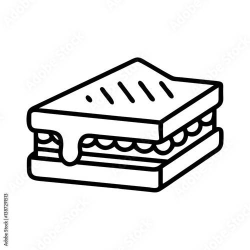Delicious grilled cheese sandwich vector icon illustration for menu and recipe designs simple line drawing 