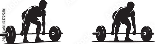 Weightlifting Bodybuilder Lifting Barbell Silhouette Vector Illustration Exercise Fitness Gym