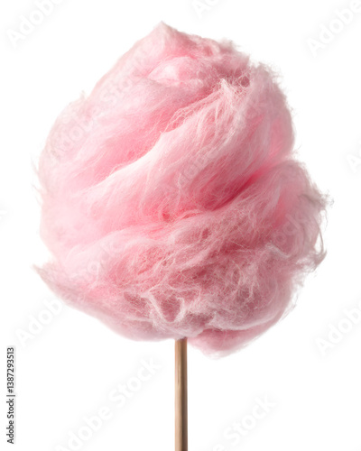 Transparent Illustration of Fluffy Pink Cotton Candy on a Wooden Stick for Carnival and Festival Delights