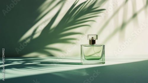 Perfume bottle shadow backdrop, still life, light, beauty, minimalist