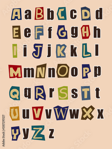 Paper style ransom note letter collection vector illustration
