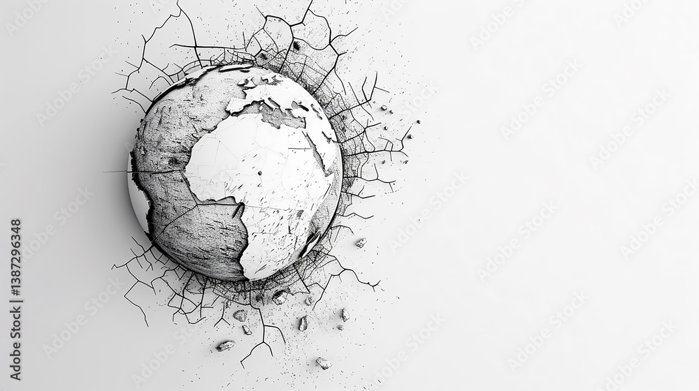 Detailed Black And White Earth Sketch With Clouds n globe featuring continents of europe africa and americas in detailed sketch black and white watercolor