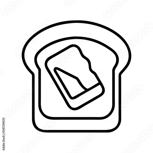 Toast with jam breakfast vector illustration, simple outline bread and jam, breakfast food drawing icon art