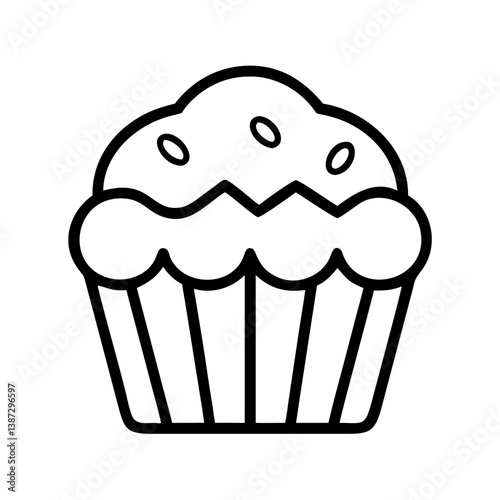 Cupcake dessert outline vector drawing for coloring book or bakery menu sweet treat design illustration