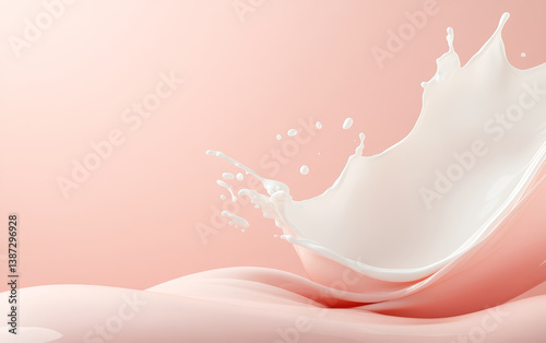 White milk splashed on a pink background