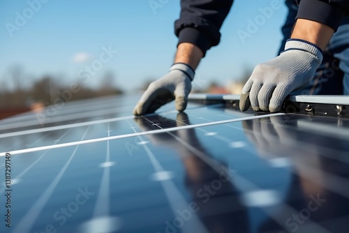 Wallpaper Mural Hands Wearing Gloves Adjusting Reflective Solar Panels Outdoors Torontodigital.ca
