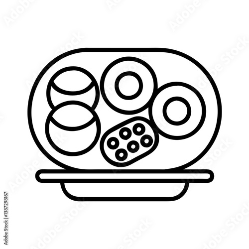 Outline food platter with donuts and small bites vector illustration for menu and recipe designs