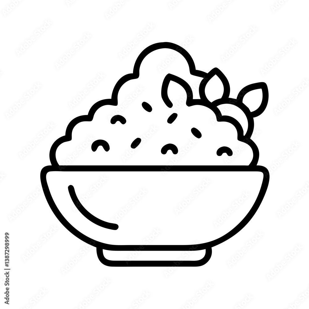 Fototapeta premium Bowl of rice with herbs vector illustration for asian cuisine and healthy food icon or logo design use case