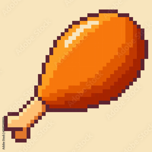 Crispy pixel art fried chicken leg brings a fun and retro vibe, perfect for food theme designs, games, or icons, its detailed pixelation adds a unique touch.