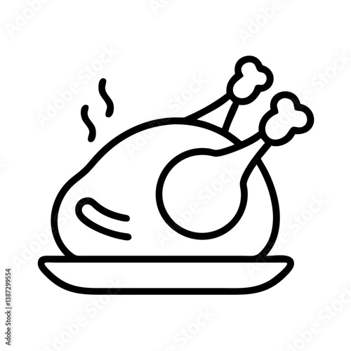Roasted turkey dinner thanksgiving christmas holiday food vector outline icon illustration perfect for celebrations
