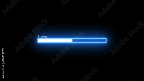 4K Video of Animation Science Futuristic Loading. Loading Transfer Download 0-100% in blue science effect. light blue loading bar on black screen. Technology concept .technology background 