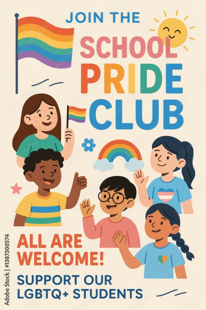 Illustrated School Pride Club Poster Supporting LGBTQ+ Inclusivity