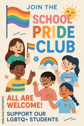 Obraz na płótnie Illustrated School Pride Club Poster Supporting LGBTQ+ Inclusivity w salonie