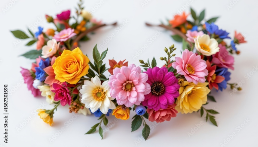 Colorful Flower Crown Create an image of a flower crown made with assorted blooms, showcasing their colors and textures. Colorful Flower Crown Create an image of a flower crown made with assorted blooms, showcasing their colors and textures.
