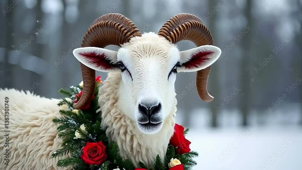 Decorated ram for the Muslim Feast of Sacrifice, Eid al Adha, Eid Mubarak, Eid al-Fitr, Ramadan Concept, Animation Motion Graphic Video 