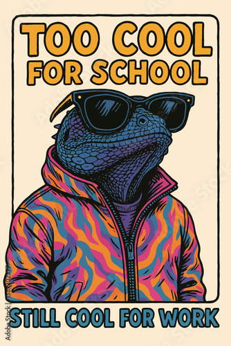 Cool Lizard with Sunglasses and Jacket Illustration Artwork Design