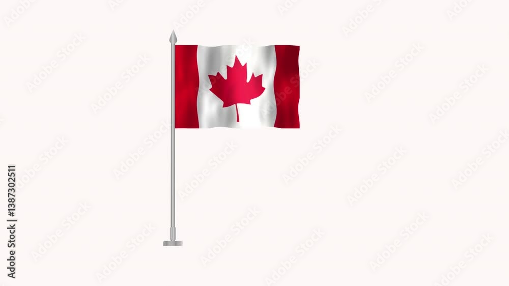 Flag of Canada, Pole flag of Canada on Green screen chroma key, Canada 3D Animation flag waving in the wind isolated on Green Background. Flag of Canada, Pole flag of Canada on Green screen chroma key, Canada 3D Animation flag waving in the wind isolated on Green Background.