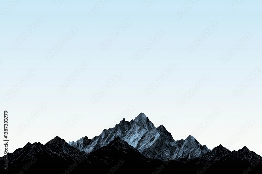Fototapeta premium Mountain range silhouette with cloudless sky in the background for travel posters