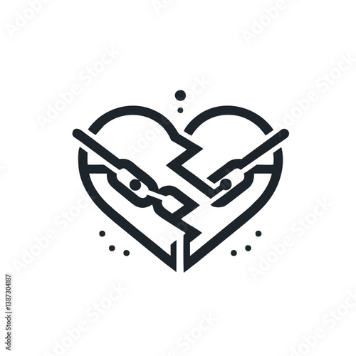 Broken Heart Logo With the Two Pieces Connected by a Chain