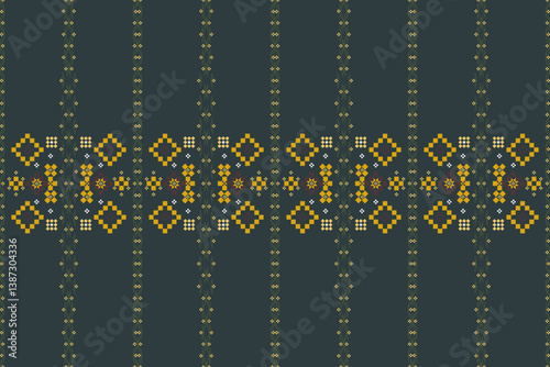 Judge II motif style art geometric textile seamless pixel pattern green color, Design for fabric, Clothes, Curtain, Carpet, Scarf, Wrap, Handcraft, Wallpaper, Background and Vector illustration