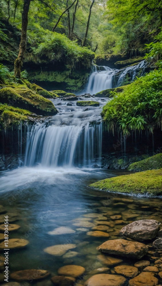 Scenic waterfall in nature. Scenic waterfall in nature.