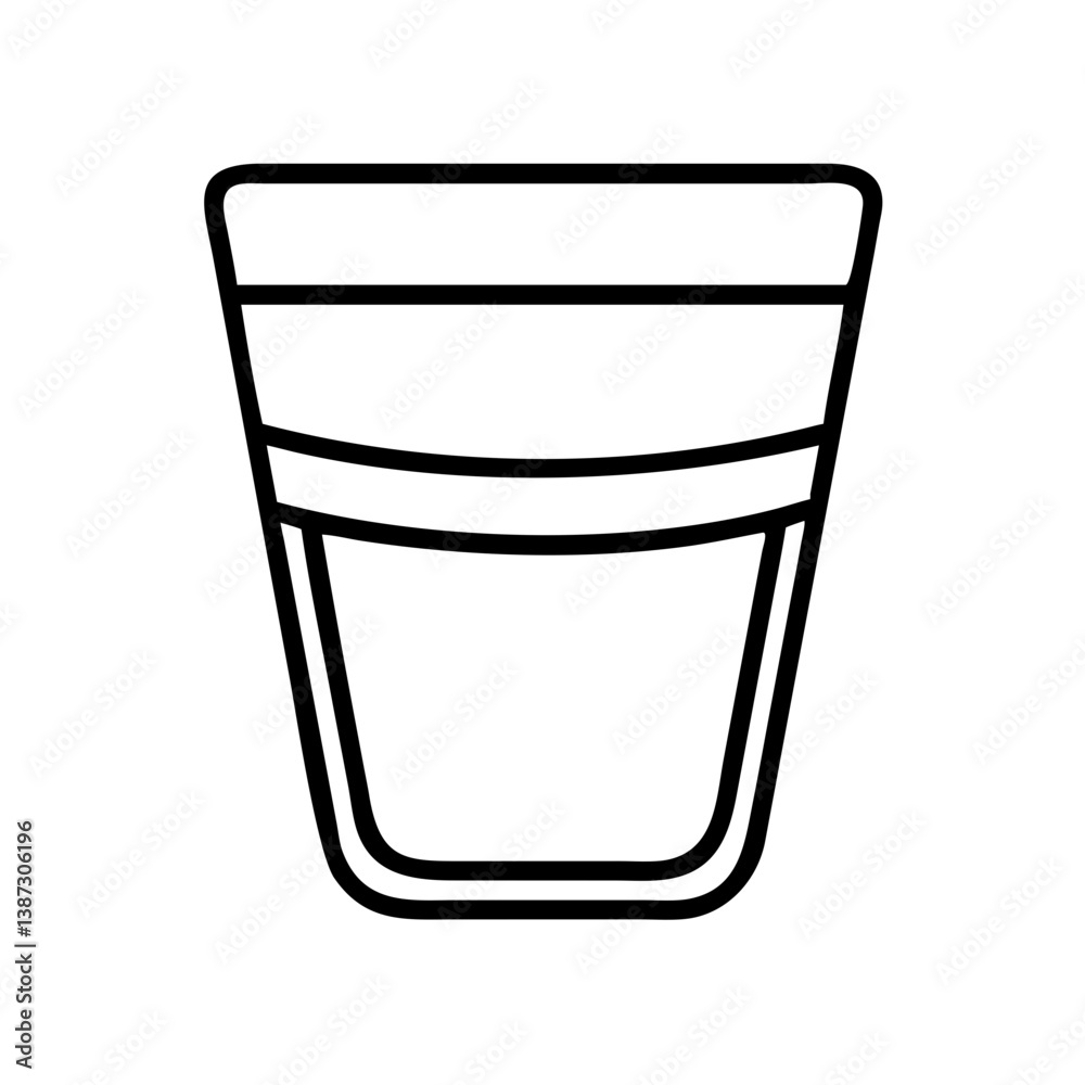 Isolated line art of a short glass tumbler drawing for drinkware and glassware designs and illustration needs