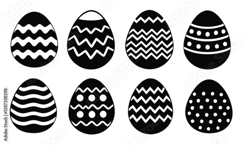 Easter Eggs Silhouette Vector, Eggs Vector illustration set, Cute spring graphic set