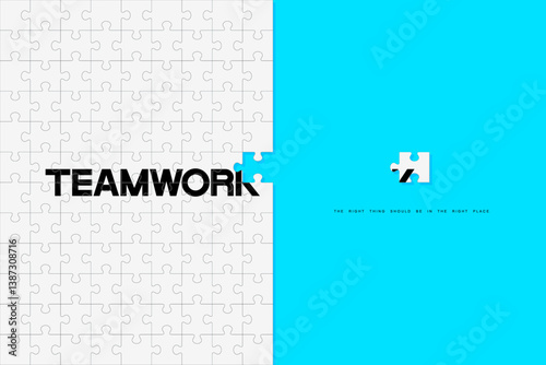 Business concept. Jigsaw puzzle of word teamwork. It reflects having the right elements in a work, like the pieces of a puzzle needing to be in the right place to create perfect picture. Illustration.