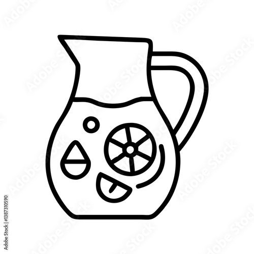 Pitcher of refreshing lemonade drink with lemon slices vector illustration line art simple food and beverage icon