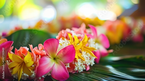 A traditional Hawaiian luau with hula dancers and leis.