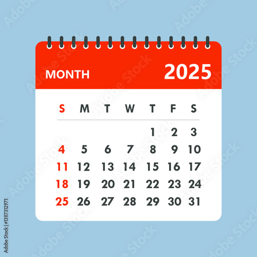 2025 Calendar Date Month Icon Isolated Vector Illustration
