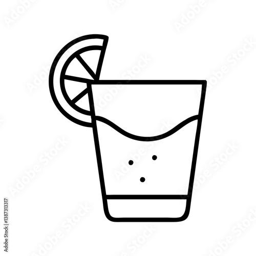 Refreshing cocktail drink with lemon slice vector illustration line art style for summer party  char