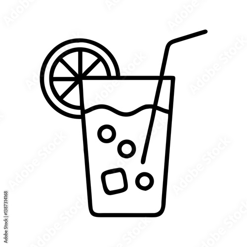 Refreshing summer drink vector icon illustration with lemon ice and straw for graphic design use 