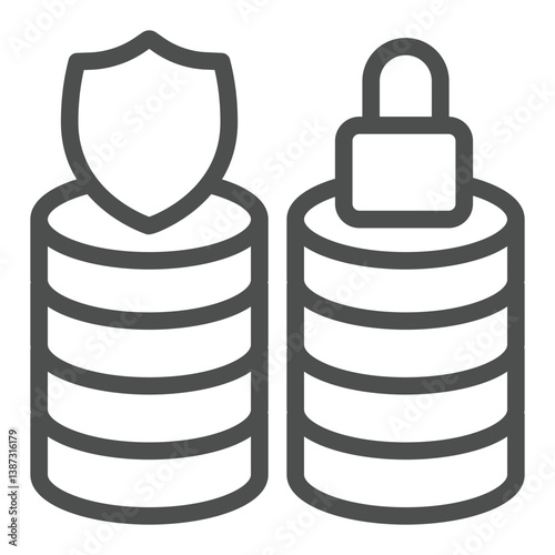 Protected and locked data arrays line icon, secure dataset concept. Vector graphics. Data storage and backup, safety sign on white background, outline style icon for mobile or web design.