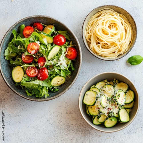 A Trio of Culinary Delights, Pasta, Zucchini, and Refreshing Arugula Salad