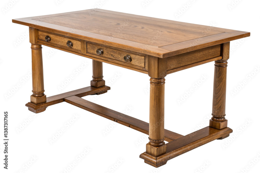 sturdy wooden table with polished finish, featuring two drawers and decorative legs, perfect for any workspace or dining area sturdy wooden table with polished finish, featuring two drawers and decorative legs, perfect for any workspace or dining area
