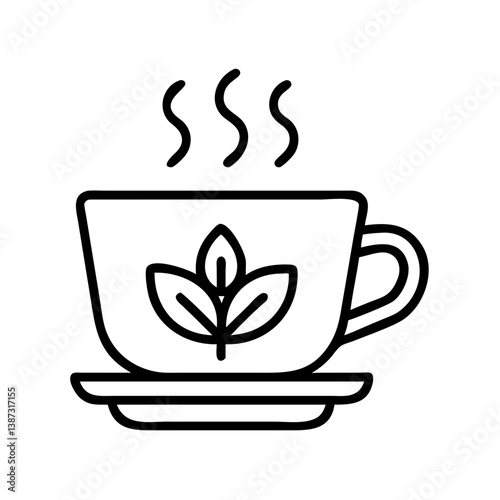 Hot herbal tea cup with leaf design vector illustration for beverage and wellness related designs