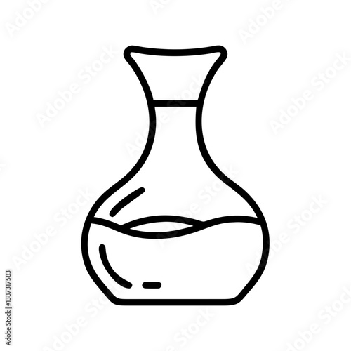 Outline drawing of a glass decanter with liquid for wine or water serving and home decor illustration